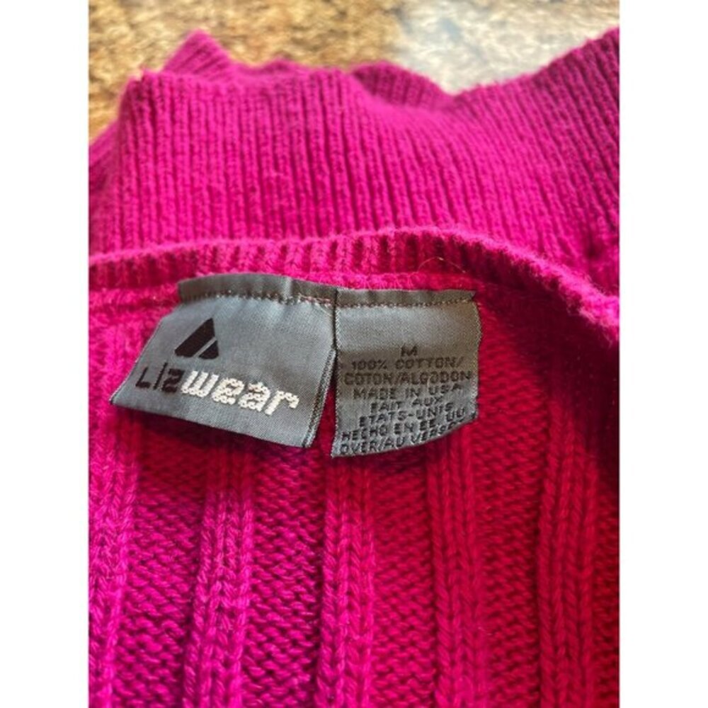 Lizwear Ribbed Knit Sweater Crewneck Long Sleeve Pullover‎ Top Magenta Pink - Picture 3 of 8
